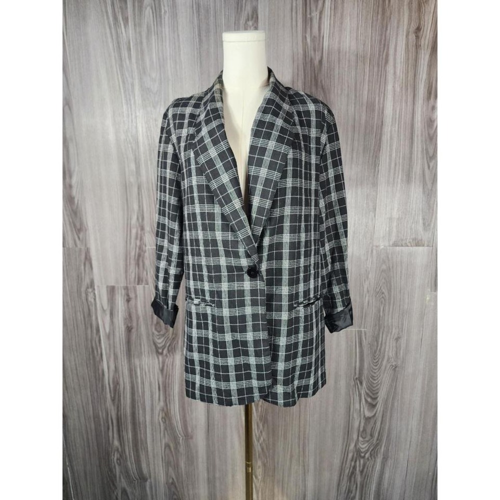 Liz Baker Essentials Womens Black White Plaid Blazer Jacket 16P Petite